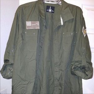 army green button down